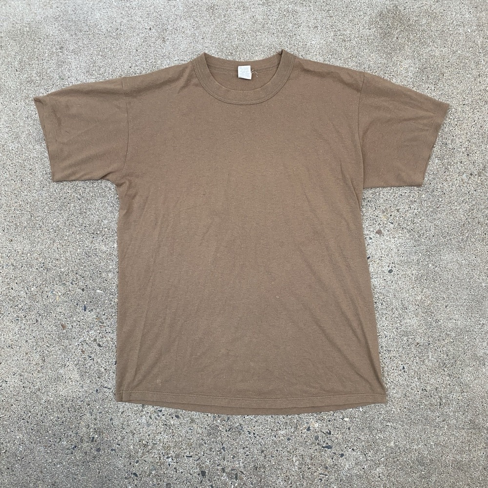 Vintage 90s Soffe Blank Tee Shirt XL Light Brown/Beige Mounted Collar USA
